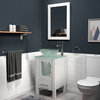 18" White Wood and Single Glass Vessel Sink Vanity Set "Ozark", Chrome Faucet