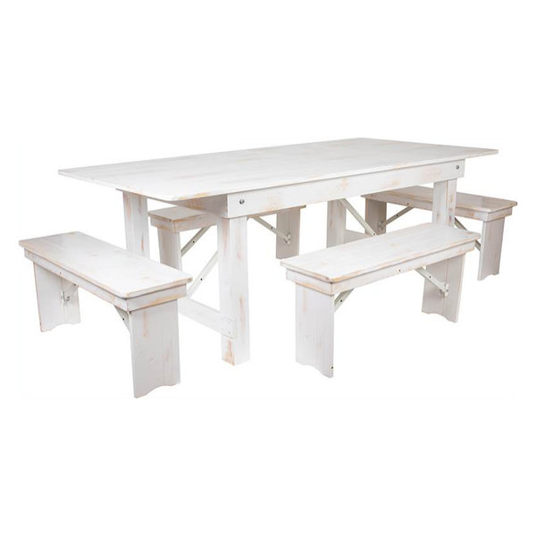 5-Pc Folding Farm Table Set in Antique Rustic White
