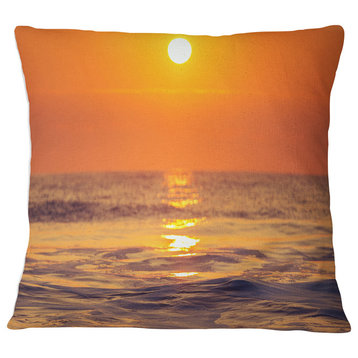 Orange Sunrise and Glittering Waters Seascape Throw Pillow, 18"x18"