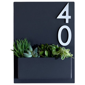 Mid-Century Madness Planter, Grey, Four Silver Numbers