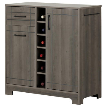 Vietti Bar Cabinet with Bottle and Glass Storage, Gray Maple
