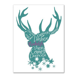 DDCG - Modern Teal Reindeer Canvas Wall Art, 12"x16" - Prints And Posters
