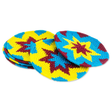 Handmade Festive Starburst  Cotton crocheted coasters (set of 6) - Guatemala