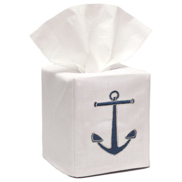 Linen Tissue Box Cover, Anchor