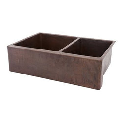 Premier Copper 60/40 Double Bowl Apron Copper Sink - Kitchen Sinks
