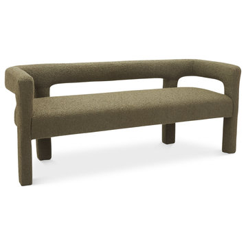 Athena Boucle Fabric Upholstered Bench, Olive