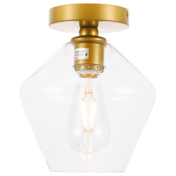 Brass Finish And Clear Glass 1-Light Flush Mount