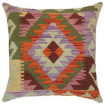 Bareens Designer Rugs - Geometric Turkish Nellie Hand Woven Kilim Throw Pillow - Embellish your home with this timeless casual chic handmade Southwestern Kilim throw pillow covers made with and cotton. Constructed on a loom by Nomad Turkman people with hand spun and Natural Vegetable dyes these beautiful Kilim pillow covers are known for their beautiful repetitive geometrical, naturalistic floral and traditional patterns yet still giving it a moden look. Masterfully artisan-crafted on traditional Kilim looms with a contemporary fashion palette producing bold intricate sharp patterns making them a standout piece in any decor.
