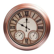 Metal Clock With Thermometer and Humidity, Copper Finish for Indoor/Outdoor