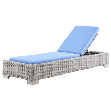Lounge Chair Chaise, Rattan, Wicker, Gray Blue, Modern, Outdoor Patio Cafe