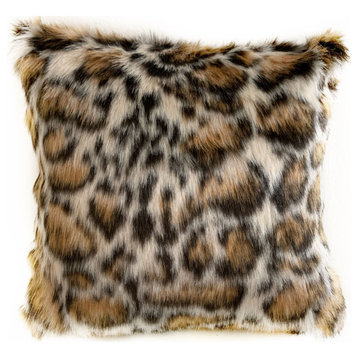 Plutus Brown Tiger Animal Faux Fur Luxury Throw Pillow, 18"x18"