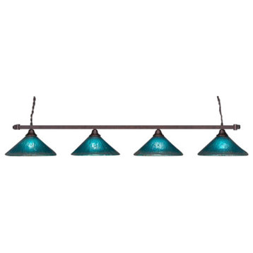 Square 4 Light Bar In Bronze, 16" Teal Crystal Glass