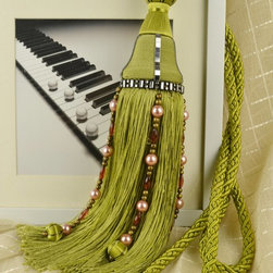 5 Colors QYM14 Faux Silk Curtain Tassel Tie Backs in Green Color - Window Treatment Accessories