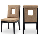 Meridian Furniture - Gwendolyn Upholstered Dining Side Chair, Cognac, Linen Textured, Black, Set of 2 - A masterpiece of modern elegance and comfort, the Gwendolyn cognac linen textured fabric dining side chair is where modern design meets timeless charm. Designed with comfort in mind, it features a high back and luxurious cushioning, perfect for long dinners or lively gatherings. The black wood frame adds a rustic touch, effortlessly balancing the contemporary fabric with a hint of warmth and tradition.