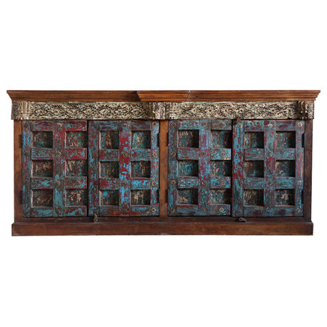 Consigned Antique Sideboard Mid Century Farmhouse Bar Cabinet Table