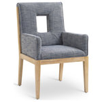 Meridian Furniture - Gwendolyn Upholstered Dining Arm Chair, Navy, Linen Textured, Natural Finish - A masterpiece of modern elegance and comfort, the Gwendolyn navy linen textured fabric dining armchair is where modern design meets timeless charm. Designed with comfort in mind, it features a high back and luxurious cushioning, perfect for long dinners or lively gatherings. The natural oak wood frame adds a rustic touch, effortlessly balancing the contemporary fabric with a hint of warmth and tradition.