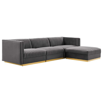 Sanguine Channel Velvet 4-Piece Modular Sectional Sofa, Gray