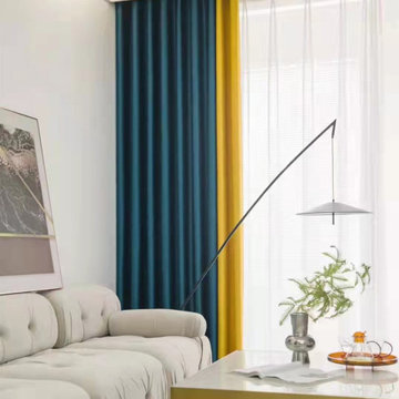 QYFL221J Barwon Plain Dyed Beautiful Blue Yellow Cotton Custom Made Curtains For