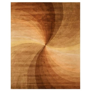 EORC Hand-tufted Wool Brown Contemporary Abstract Swirl Rug, Round 4'x4'