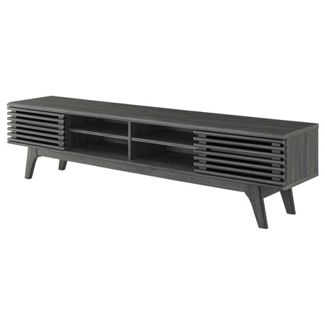 Media TV Stand Console Table, Wood, Dark Grey Gray, Modern, Lounge Hospitality