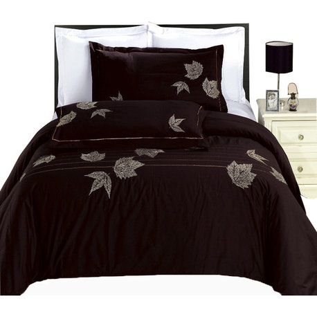 Newbury Embroidered 100% Cotton Duvet Cover Set, Full/Queen