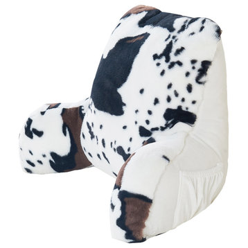 Animal Pattern Faux Fur Bedrest, NEED ASSEMBLY, Cows Flowers, 20" X 18" X 17"