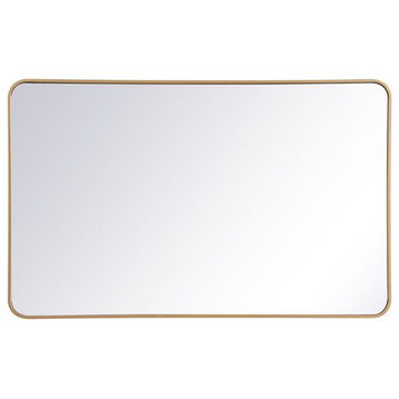 Elegant Decor Evermore 30x48" Soft Corner Metal Rectangular Mirror in Brass
