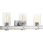 Progress Lighting - Gulliver 3-Light Bath - Dual toned frame color combinations of Galvanized with antique white accents. A hand painted wood grained texture complements Rustic and Modern Farmhouse home decor, as well as Urban Industrial and Coastal interior settings. Uses (3) 60-watt medium bulbs (not included).