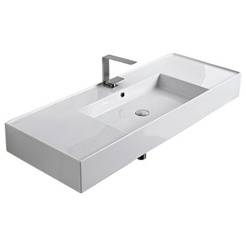 48" Ceramic Wall Mounted/Vessel Bathroom Sink, 1-Hole