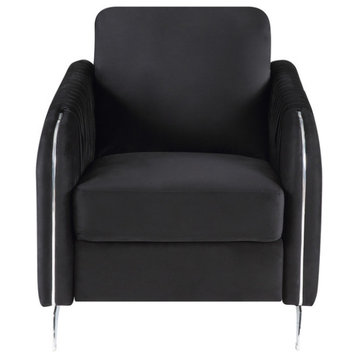 Hathaway Black Velvet Modern Chic Accent Armchair