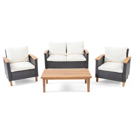 Maison Outdoor 4-Seater Chat Set With Coffee Table, Multi-Brown/Beige/Teak Finish