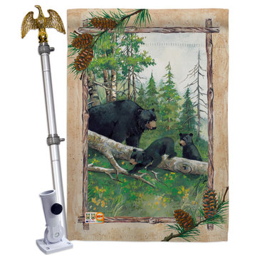 Black Bear & Cubs Nature Wildlife House Flag Set