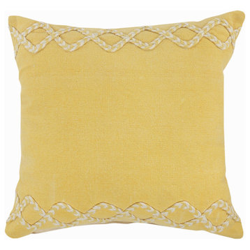 Geomtric Bordered Solid Throw Pillow, Yellow