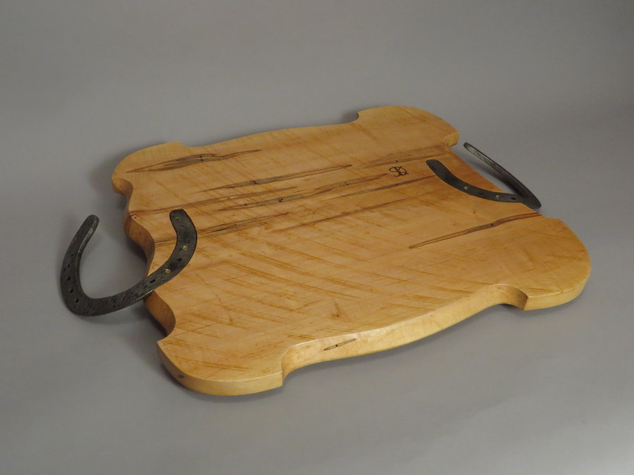 #15040 Rear Detail. Hand-Carved Serving Tray. Reclaimed Ambrosia Maple. Draft Ho