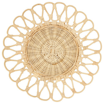 Rattan Placemats With Cutwork Design (Set of 4), Natural, 15"x15"