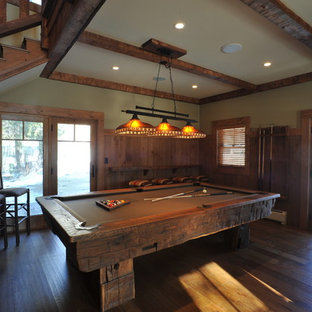 Home theater - rustic home theater idea in Burlington