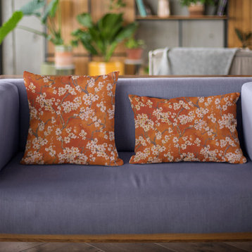 Persimmon Garden Cherry Blossoms Luxury Throw Pillow, Double sided 22"x22"