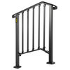 Wrought Iron Handrail Outdoor Stair Rail with Installation Kit, Black, Fit 2-3 Steps