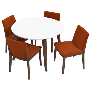 Pala Solid Wood White Top Round Dining Room&Kitchen Table and Chair Set of 4