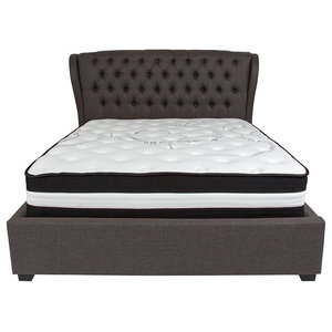 Tov Furniture Finley Beige Linen Queen Bed B10b Q Contemporary Barletta Tufted Upholstered Platform Bed And Pocket Spring Mattress Dark Gray