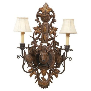 Wall Sconce MOUNTAIN Lodge Deer Stag 2-Light Chocolate Brown Resin