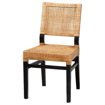 Baxton Studio Lesia Brown Rattan and Espresso Brown Mahogany Wood Dining Chair
