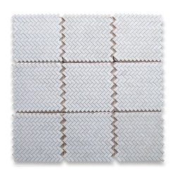 Stone Center Online - Thassos White 5/8 x 1 1/4 Herringbone Mosaic Tile Honed - Marble from Greece - Mosaic Tile