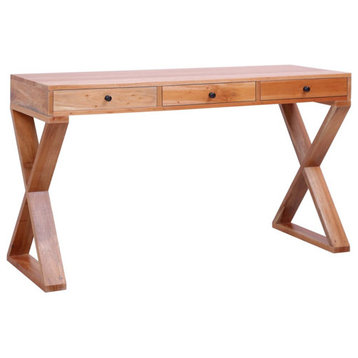 vidaXL Computer Desk Writing Desk Home Office Table Natural Solid Mahogany Wood