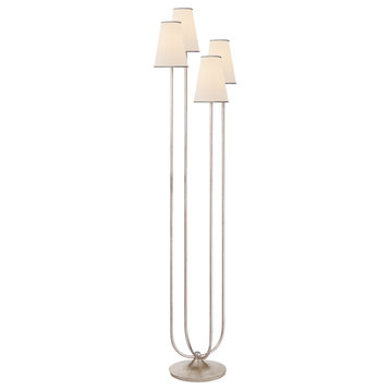 Montreuil Floor Lamp in Burnished Silver Leaf with Linen Shades