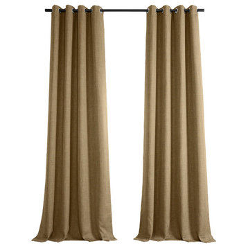 Faux Linen Grommet Room Darkening Curtain Single Panel, Butterscotch, 50w X 108l