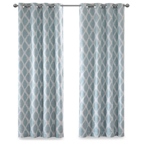 SunSmart Blakesly Ikat Blackout Window Panel, Grey, Aqua Blue, 50"x84"