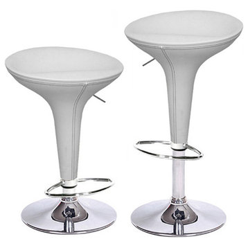 Set of 4 Alpha Faux Leather Contemporary Bombo Style Adjustable Height Barstool