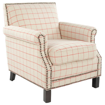 Safavieh Easton Club Chair, Taupe, Orange Windowpane, Fabric