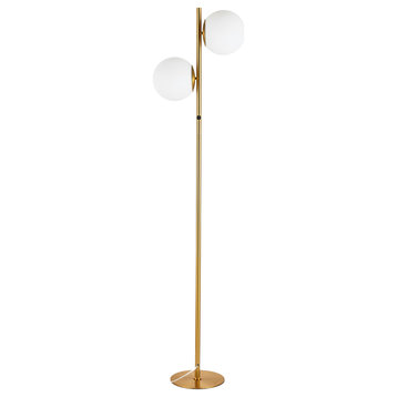 Aged Brass Contemporary Floor Lamp With White Glass